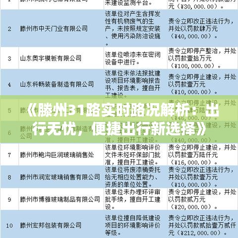 《滕州31路實時路況解析：出行無憂，便捷出行新選擇》