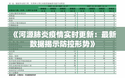 《河源肺炎疫情實(shí)時(shí)更新：最新數(shù)據(jù)揭示防控形勢(shì)》