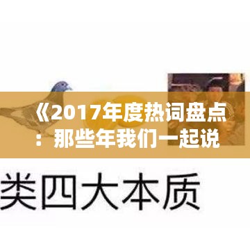 《2017年度熱詞盤點：那些年我們一起說過的流行語》